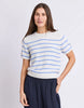 Blair Stripe Short Sleeve Knit - Cornflower Blue-Foxwood-A fresh spin on the classic stripe. The Blair Stripe Short Sleeve Knit is crafted from soft cotton with yarn dyed stripes and an easy relaxed fit. Finished with ribbed sleeve cuffs for a polished touch, it's the knit you'll reach for from workdays to weekends. Yarn dyed stripe Rib sleeve cuff Relaxed fit 100% Cotton Our model is 176cm and wears Size 10-Pash + Evolve