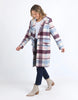 Blanche Check Coat - Blue/Merlot-Elm-The Blanche Check Coat in Pink and Khaki Check is a fabulous statement coat for cooler weather. It features a wide lapel, knee-length fall, long sleeves, hip pockets, and contrast lining. Yarn Dye Check Fully lined Button opening and pockets Polyester Wool Melton Model is wearing a size 10-Pash + Evolve