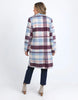 Blanche Check Coat - Blue/Merlot-Elm-The Blanche Check Coat in Pink and Khaki Check is a fabulous statement coat for cooler weather. It features a wide lapel, knee-length fall, long sleeves, hip pockets, and contrast lining. Yarn Dye Check Fully lined Button opening and pockets Polyester Wool Melton Model is wearing a size 10-Pash + Evolve