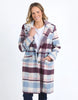Blanche Check Coat - Blue/Merlot-Elm-The Blanche Check Coat in Pink and Khaki Check is a fabulous statement coat for cooler weather. It features a wide lapel, knee-length fall, long sleeves, hip pockets, and contrast lining. Yarn Dye Check Fully lined Button opening and pockets Polyester Wool Melton Model is wearing a size 10-Pash + Evolve