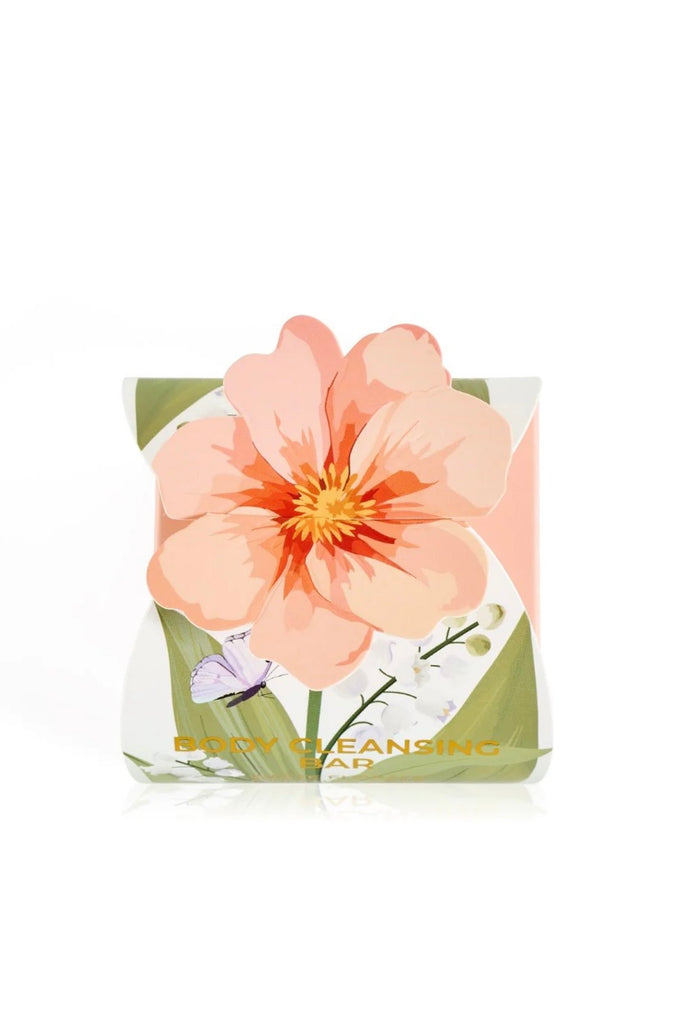 Body Cleansing Bar Gift Box - Peach Flower - White Florals & French Pear-Huxter-A beautifully presented body cleansing bar, thoughtfully boxed and ready to gift. This triple-milled 150g bar is crafted to gently cleanse while leaving skin feeling soft, smooth, and refreshed, bringing a touch of everyday luxury to the bath or shower. Enriched with nourishing shea butter and jojoba oil, it creates a creamy, skin-friendly lather that cleanses without drying. Lightly fragranced with elegant white florals and cr