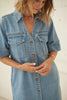 Bonnie relaxed shirt dress - vintage blue-Ceres Life-Your favourite Boxy Dress, refined with you in mind. We’ve kept the details you love and updated the fit to be true to size — we suggest selecting your usual size. Crafted using an organic cotton with soft hand-feel, this mini length dress features a shaped hem with side splits, updated with hidden snap closures on the front pockets, a front yoke seam and seam detailing on the back.-Pash + Evolve