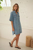 Bonnie relaxed shirt dress - vintage blue-Ceres Life-Your favourite Boxy Dress, refined with you in mind. We’ve kept the details you love and updated the fit to be true to size — we suggest selecting your usual size. Crafted using an organic cotton with soft hand-feel, this mini length dress features a shaped hem with side splits, updated with hidden snap closures on the front pockets, a front yoke seam and seam detailing on the back.-Pash + Evolve
