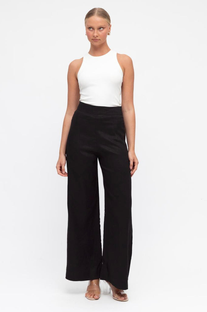 Boston pant - black-Pash + Evolve-*High waisted *Slight wide leg *Pockets on back *Zip down back *100% Linen-Pash + Evolve