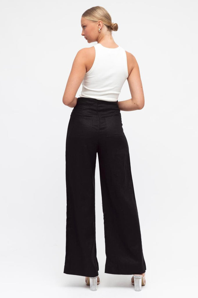 Boston pant - black-Pash + Evolve-*High waisted *Slight wide leg *Pockets on back *Zip down back *100% Linen-Pash + Evolve