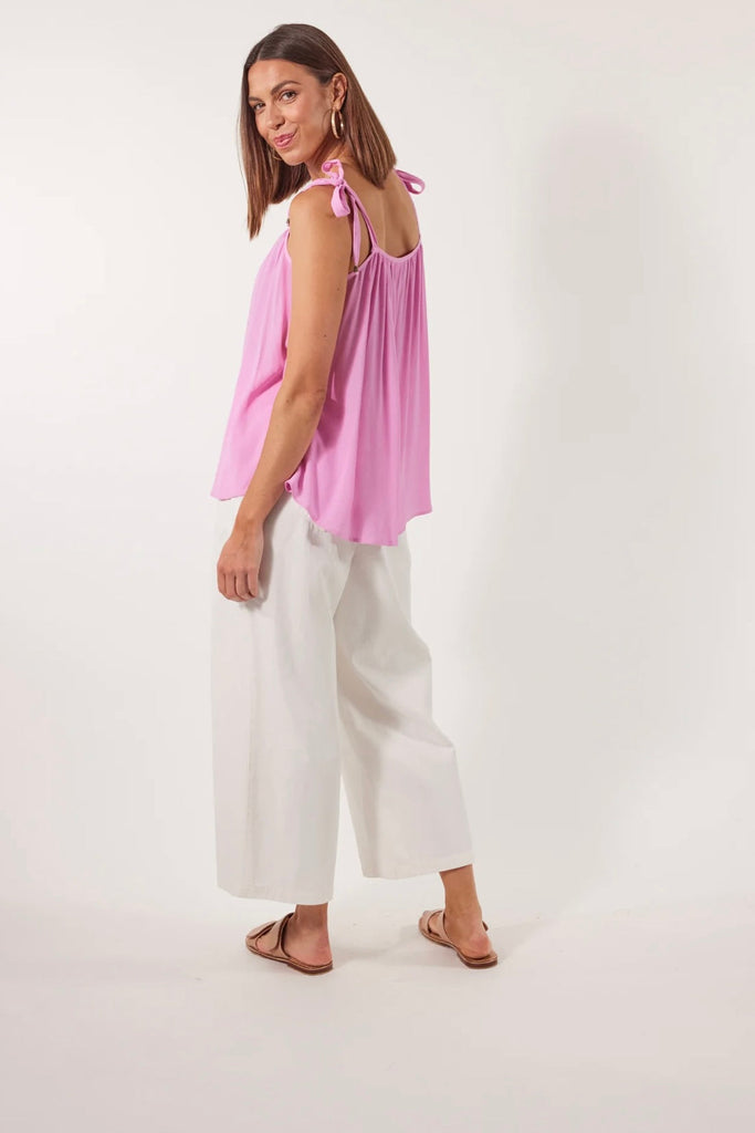 Botanical Tank - Peony-Isle of Mine-Stay cool and chic this summer with the Botanical Tank, featuring a square neck, delicate self-tie straps, and a flowing hem. The luxurious fabric adds a touch of sophistication, making it easy to dress up for any occasion. Pair it with a skirt, statement accessories, and a clutch for a perfect girls' night out ensemble. FEATURES: Square neck with gathering Self-tie straps Relaxed hem Easy fit Plain Material: 100% Viscose Print Material: 100% Rayon-Pash + Evolve