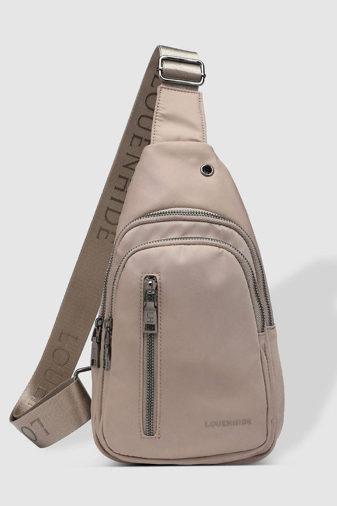 Boyd Nylon Sling Bag - Beige-Louenhide-The Louenhide Boyd Beige Nylon Sling Bag is an on-trend unisex sling bag designed with both style and functionality in mind. Organisation has never been easier with the three-section design, your valuables are within easy reach and secured safely with the stylish gunmetal zippers. Whether you're chasing an urban aesthetic or embodying an off-duty street style, this unisex nylon sling bag adapts to any casual outfit, enhancing your personal style while still offering ul