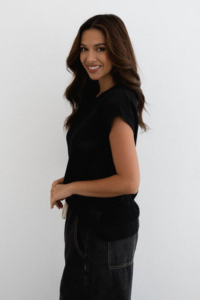 Brianna knit top - black-Pash + Evolve-*Short sleeve *Round neck *100% Viscose-Pash + Evolve