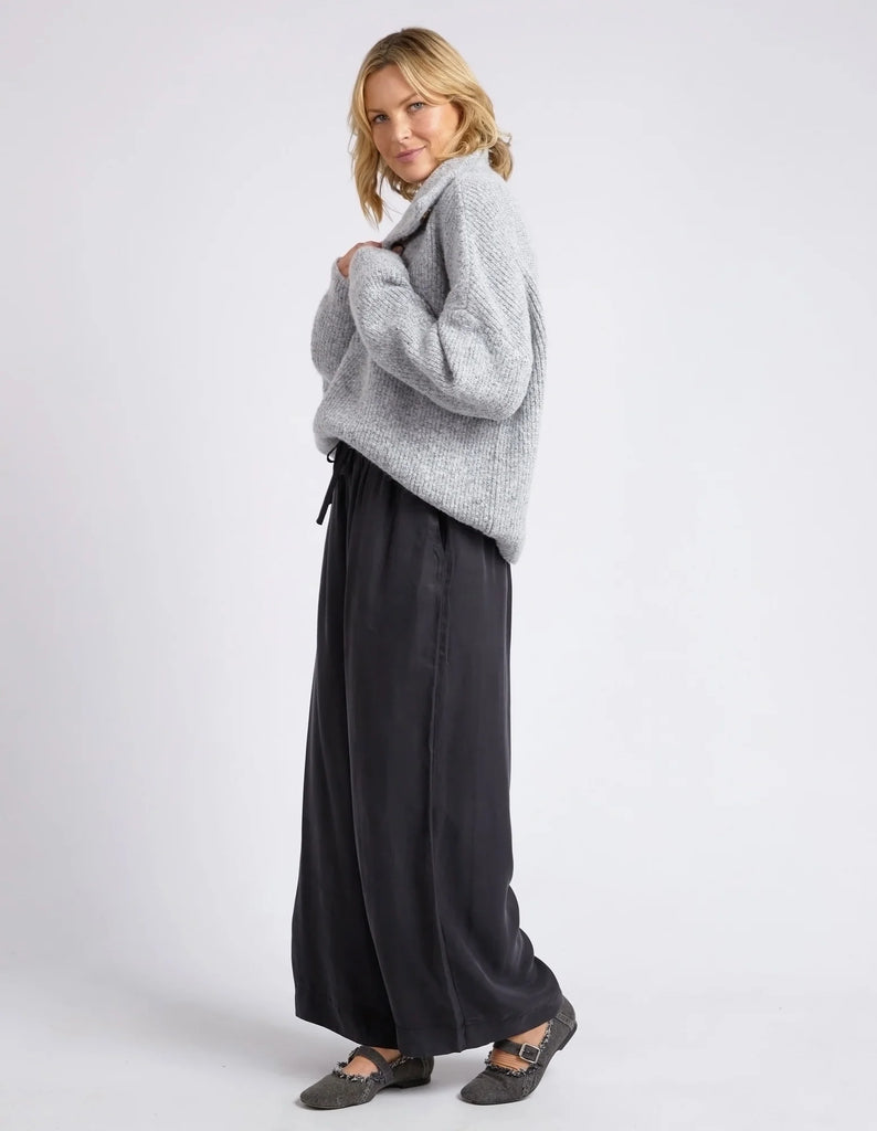 Bron Button Knit - Grey Marle-Elm-Cosy comfort and style! The Bron Button Knit features a relaxed collar with chunky tortoiseshell buttons and is the ideal knit to complement your wardrobe through the cooler months. Traditional knitwear Collar and button placket Warm and cosy Acrylic Recycled Polyester Nylon Wool Elastane Model is wearing a size 10.-Pash + Evolve