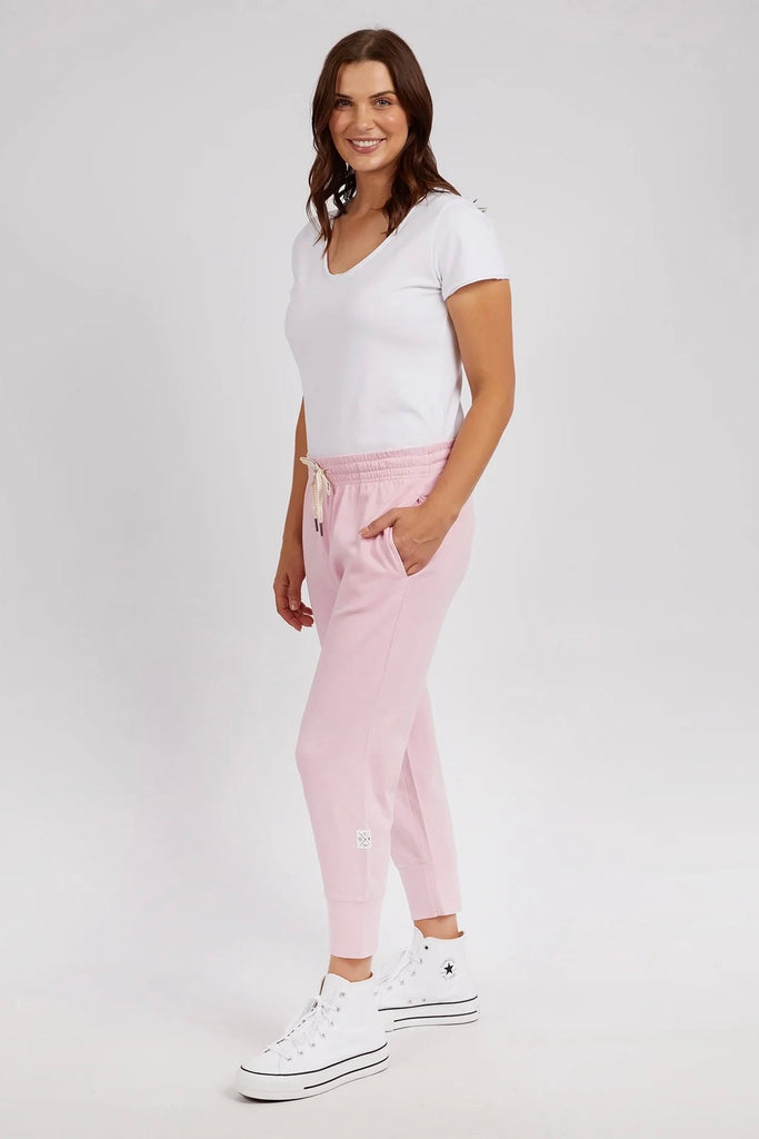 Brunch Pant - Splendid Pink-Elm-Made From 100% Cotton Slub Jersey, Elm's Best-Selling Brunch Pant Provides A Relaxed Roomy Fit That Is Versatility Plus! With A Comfy Fit Elastic Waistband Paired With An Adjustable Tie, These Cropped Length Pants Feature Large Cuff Detail And Will Be Your Go-To Straight Out Of The Box! Best Selling Style Relaxed Cropped Length Fit Elastic Waistband with adjustable Tie Model is wearing a size 10.-Pash + Evolve