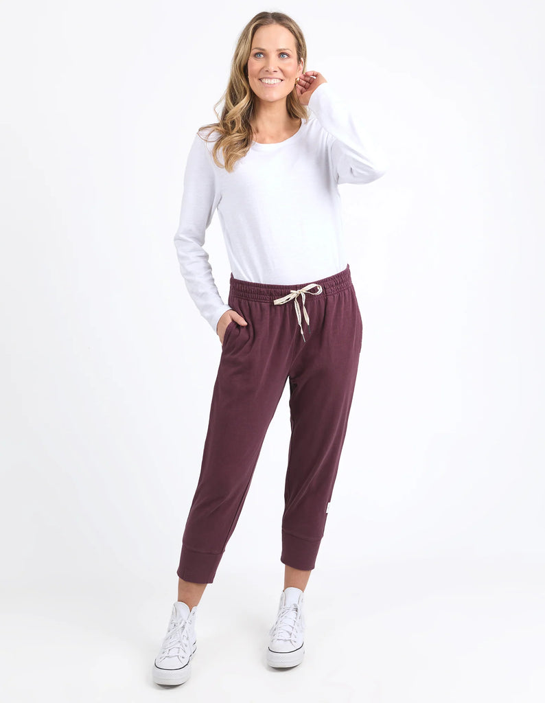 Brunch pant - merlot-Elm-Made from 100% Cotton slub jersey, Elm's best selling Brunch Pant provides a relaxed and roomy fit, a comfy fit elastic waistband and adjustable tie. These cropped length pants feature a large cuff detail and will be your everyday go to! Best selling style Relaxed cropped length Elastic waistband Adjustable tie Model is wearing a size 10.-Pash + Evolve