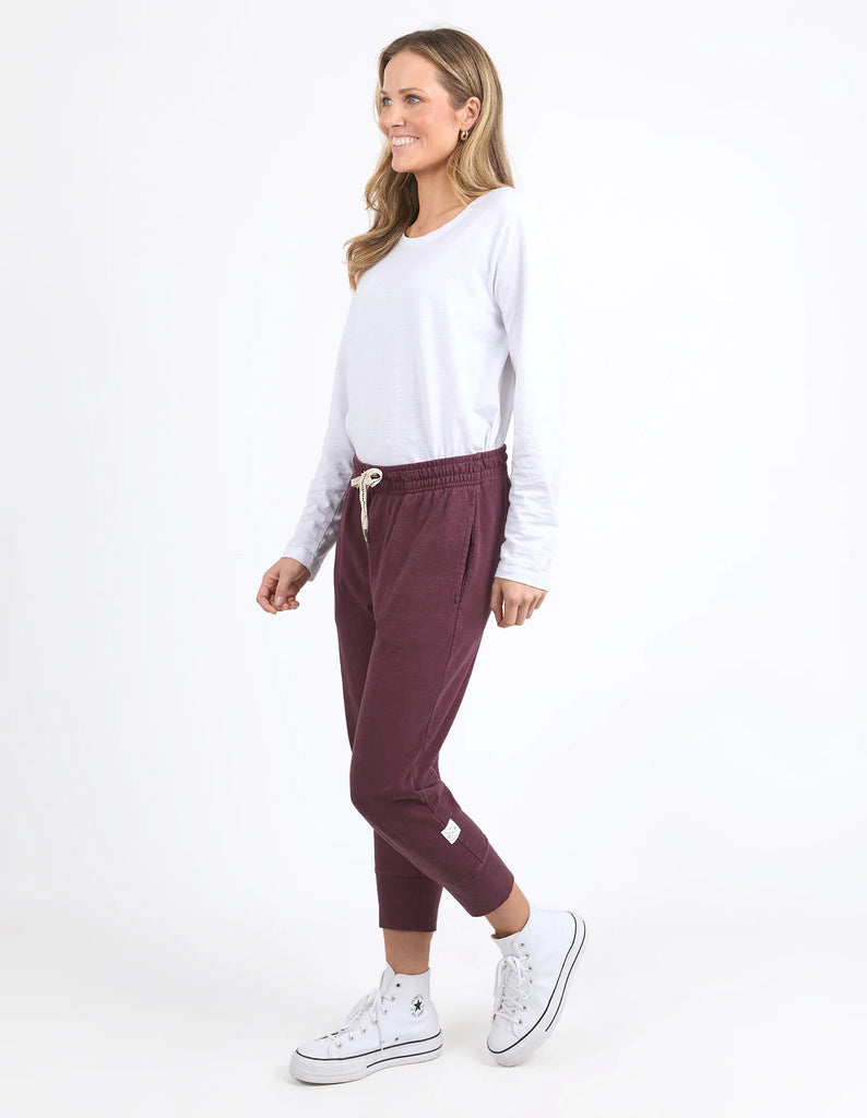 Brunch pant - merlot-Elm-Made from 100% Cotton slub jersey, Elm's best selling Brunch Pant provides a relaxed and roomy fit, a comfy fit elastic waistband and adjustable tie. These cropped length pants feature a large cuff detail and will be your everyday go to! Best selling style Relaxed cropped length Elastic waistband Adjustable tie Model is wearing a size 10.-Pash + Evolve