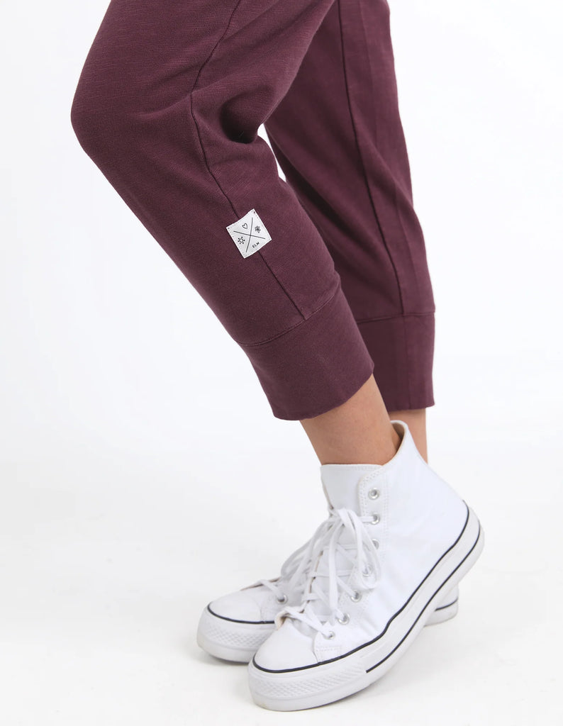 Brunch pant - merlot-Elm-Made from 100% Cotton slub jersey, Elm's best selling Brunch Pant provides a relaxed and roomy fit, a comfy fit elastic waistband and adjustable tie. These cropped length pants feature a large cuff detail and will be your everyday go to! Best selling style Relaxed cropped length Elastic waistband Adjustable tie Model is wearing a size 10.-Pash + Evolve