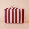 Burgundy Stripe Cosmetic Bag-Fox & Fallow-The bag of your dreams is here! With so many bonus features, you’ll be wondering where they’ve been all your life. The miracle pop out bag everyone’s been talking about. The ingenious removable clear bag is the true MVP here: it pops out of the main bag and it’s perfect for all your makeup & skincare essentials so you can find them easily through the clear plastic sides. Take it out and use it for your daily makeup & skincare routine or separately at airport securit