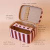 Burgundy Stripe - Vanity Case-Fox & Fallow-Say hello to your new bestie - the Fox & Fallow 'Classic' Vanity Case! She’ll get you organised and keep you organised, whipping your skincare and makeup routine into shape. Not just for travel, it's the perfect bag for everyday! • Vanity Case: 24 x 16.5 x 17.5cm.• Box: 26 x 20 x 20cm.• Pebble vegan leather with a tan lining.• Dual layer with elastic loops.• Internal zip pocket.• Gold hardware.• Two handles and two zippers for easy access.• Bonus removable clear ba