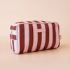 Burgundy Stripe Wash Bag-Fox & Fallow-The bag of your dreams is here! With so many bonus features, you’ll be wondering where they’ve been all your life. Beautiful, but practical. Perfect as an everyday make up bag or for all your bathroom essentials for the next work trip or vacay. Crafted from super soft, yet durable luxury pebble vegan leather it's easy to keep clean - simply wipe down with a damp cloth. The monogrammed tan lining is designed to hide make up or spills but also makes it easy to find all yo