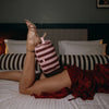 Burgundy Stripe Wash Bag-Fox & Fallow-The bag of your dreams is here! With so many bonus features, you’ll be wondering where they’ve been all your life. Beautiful, but practical. Perfect as an everyday make up bag or for all your bathroom essentials for the next work trip or vacay. Crafted from super soft, yet durable luxury pebble vegan leather it's easy to keep clean - simply wipe down with a damp cloth. The monogrammed tan lining is designed to hide make up or spills but also makes it easy to find all yo