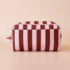 Burgundy Stripe Wash Bag-Fox & Fallow-The bag of your dreams is here! With so many bonus features, you’ll be wondering where they’ve been all your life. Beautiful, but practical. Perfect as an everyday make up bag or for all your bathroom essentials for the next work trip or vacay. Crafted from super soft, yet durable luxury pebble vegan leather it's easy to keep clean - simply wipe down with a damp cloth. The monogrammed tan lining is designed to hide make up or spills but also makes it easy to find all yo