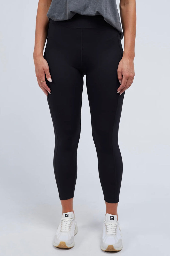 Burn legging - black-Foxwood-Feel the burn! A do everything legging in must have black is a staple in the Foxwood LeisureFit range. These easy-to-wear leggings feature side pockets, a Foxwood logo on the back and hidden key pocket in the waistband. NYLON ELASTANE Model wears Size 10 and is 178cm tall-Pash + Evolve