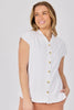 Button Through Rib Tee - White-One Ten Willow-V-Neck Neckline Full Button Through Front Curve Hemline Short Sleeve Fabrication: 94% Cotton 4% Elastane 2% Polyester Rib-Pash + Evolve