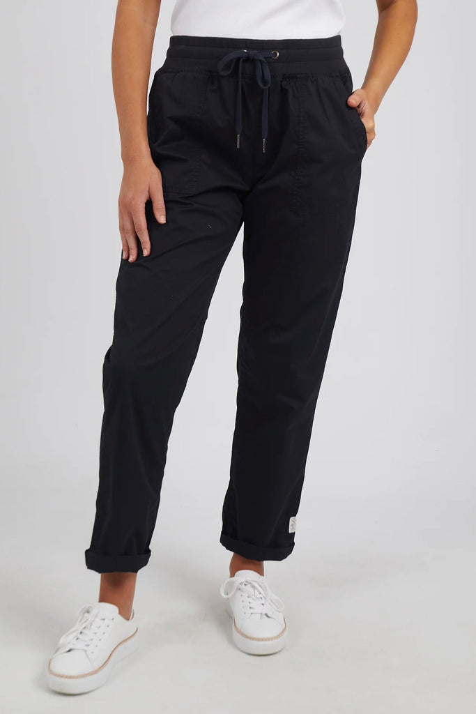 Carrie jogger pant - black-Elm-Everyone's New Favourite Jogger. Made From Lightweight Cotton Stretch Drill, The Carrie Jogger Features A Flat Knit Waistband For Extra Comfort And Patch Pockets To Hold All Your Goodies! Everyone's Favourite Jogger Flat knitted waistband Front Patch Pockets Cotton Poplin Model is 169cm and wears Size 10-Pash + Evolve