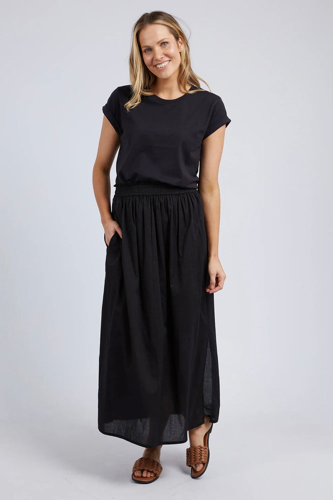 Charli Skirt - Black-Foxwood-Fresh and easy to wear, the Charli Maxi Skirt in 100% cotton is a great dress-up or down style. Featuring an elastic wait, pockets and lining, this will be a fabulous skirt for everyday wear or dress it up with the matching Charli Top Elastic waist Pockets Lined to the split 100% Cotton-Pash + Evolve