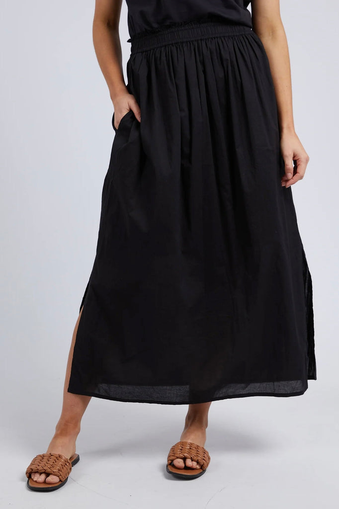 Charli Skirt - Black-Foxwood-Fresh and easy to wear, the Charli Maxi Skirt in 100% cotton is a great dress-up or down style. Featuring an elastic wait, pockets and lining, this will be a fabulous skirt for everyday wear or dress it up with the matching Charli Top Elastic waist Pockets Lined to the split 100% Cotton-Pash + Evolve
