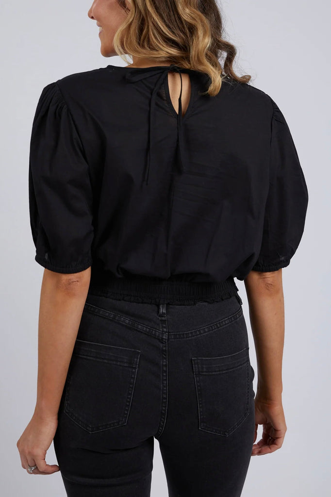 Charli Top - Black-Foxwood-Cute cropped top with elastic sleeve and waist detail. Made from 100% cotton this top looks cute atop your favourite denim or pair it back with the Charli Skirt. Pair back with Charli Skirt Elastic Cute sleeve details Centre back neck opening 100% Cotton-Pash + Evolve