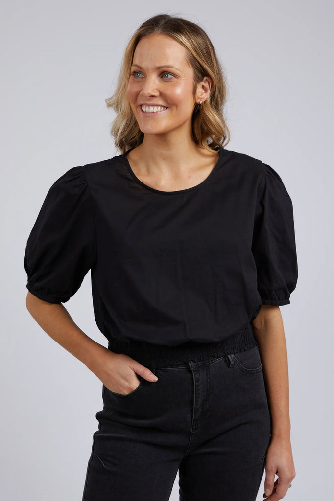 Charli Top - Black-Foxwood-Cute cropped top with elastic sleeve and waist detail. Made from 100% cotton this top looks cute atop your favourite denim or pair it back with the Charli Skirt. Pair back with Charli Skirt Elastic Cute sleeve details Centre back neck opening 100% Cotton-Pash + Evolve