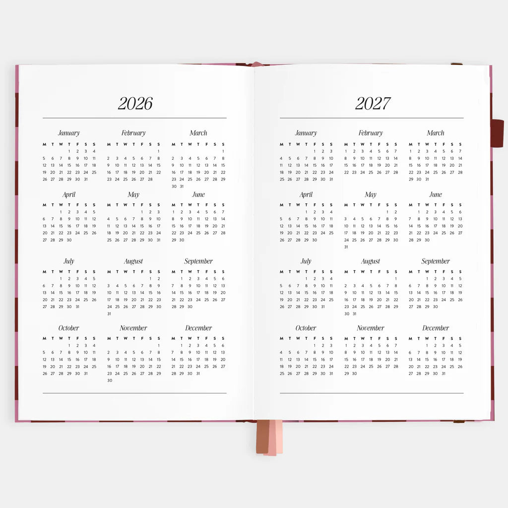 Cherry Check - 2026 A6 horizontal planner-Fox & Fallow-Our best-selling A5 planners are back with a brand new horizontal layout and a new planning system designed to simplify your life.At Fox & Fallow we're all about making planning simple. Your planner should de-stress and simplify your life, not make it more rigid or complicated. That's why we've designed a planning system split into two halves - for your left and right brain. Say hello to the fresh new cover art and new colourful divider pages for each m