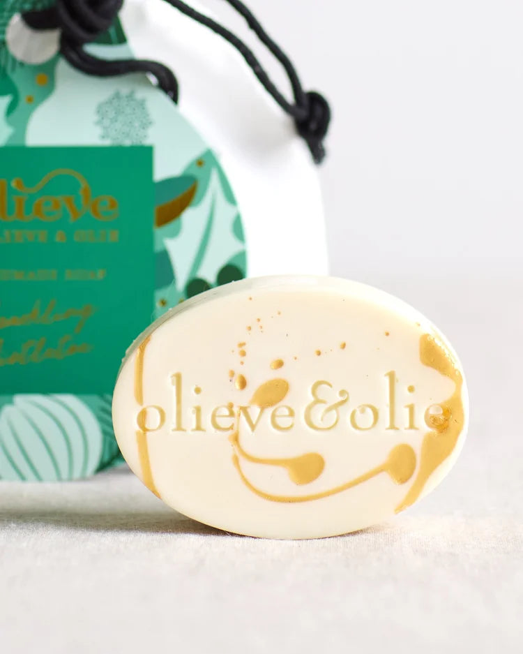 Christmas Gift Soap-Olieve + Olie-Add a touch of festive luxury to your gifting this season with our Limited Edition Sparkling Mistletoe Christmas Gift Soap. Beautifully packaged and full of Christmas cheer, it’s the perfect stocking filler or table bonbon — a small, thoughtful treat for someone special. Each bar is lovingly handcrafted from Australian olive oil and natural ingredients to gently cleanse and nourish the skin. With soft golden swirls through every soap and a fresh, uplifting blend of Bay Laur