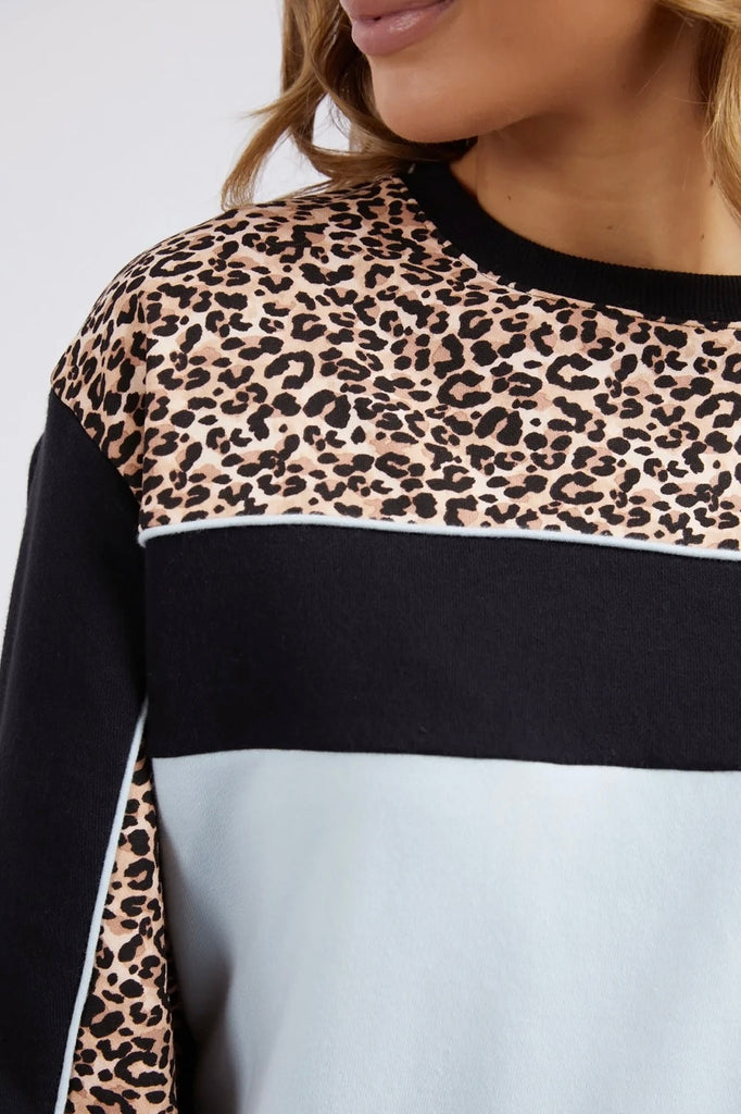 Circut Leopard Crew - Black-Foxwood-For those who love a little bit of leopard, the Circuit Leopard Crew brings fun and comfort to your all-day leisure wear. Round neckline Contrast sleeve and body panels Relaxed fit 100% Cotton Our model wears size 10-Pash + Evolve