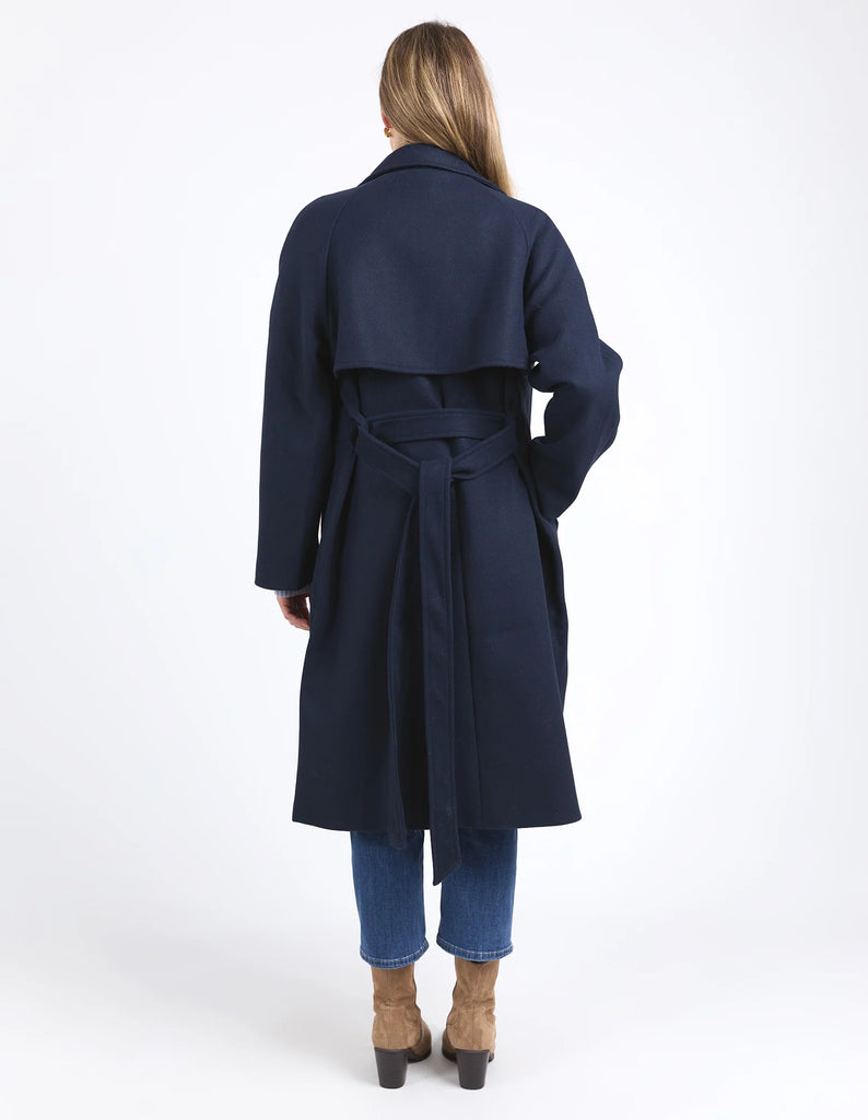 Clemence coat - dark sapphire-Elm-Looking for that timeless coat that will stand the test of time? The Clemence Coat in beautiful wool melton, is fully lined and features buttons and pockets. Long line shape Button opening with pockets Fully lined Melton with Stretch Satin Lining-Pash + Evolve