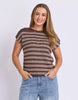 Cleo knit top - Chocolate-Foxwood-*Short sleeve *Chocolate stripe *Knit top *Cotton/Nylon-Pash + Evolve