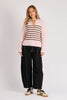 Collared Jumper - Pink & Chocolate Stripe-One Ten Willow-Blend softness with statement style in the Collared Jumper in Pink and Chocolate Stripe. Crafted from a cosy knit with a refined rib texture, this piece delivers warmth without compromising on polish. The contrast stripe detail across the chest adds a modern, sporty edge, while the open collar neckline creates a flattering, relaxed feel that layers beautifully through the cooler months. Fabric: Polyester, wool and elastane blend for warmth, softness 
