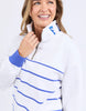 College stripe zip crew - white & blue-Foxwood-Our best-selling crew just got bolder. The College Stripe Zip Crew features a front zip neck opening, cool collar embroidery, and a relaxed fit for easy, laid-back style with a sporty edge. Ready to refresh your casual wardrobe. Front zip neck opening Collar embroidery Relaxed fit 100% Cotton Model is wearing a size 10-Pash + Evolve