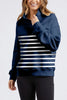 College zip crew - navy/white stripe-Foxwood-Add a touch of college cool to your everyday in the LeisureFit College Zip Crew. Featuring a zip neck opening and chic collar embroidery this jumper is a winner this season. Front zip neck opening Collar embroidery Relaxed fit 100% Cotton Model is wearing a size 10-Pash + Evolve
