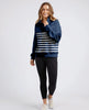 College zip crew - navy/white stripe-Foxwood-Add a touch of college cool to your everyday in the LeisureFit College Zip Crew. Featuring a zip neck opening and chic collar embroidery this jumper is a winner this season. Front zip neck opening Collar embroidery Relaxed fit 100% Cotton Model is wearing a size 10-Pash + Evolve