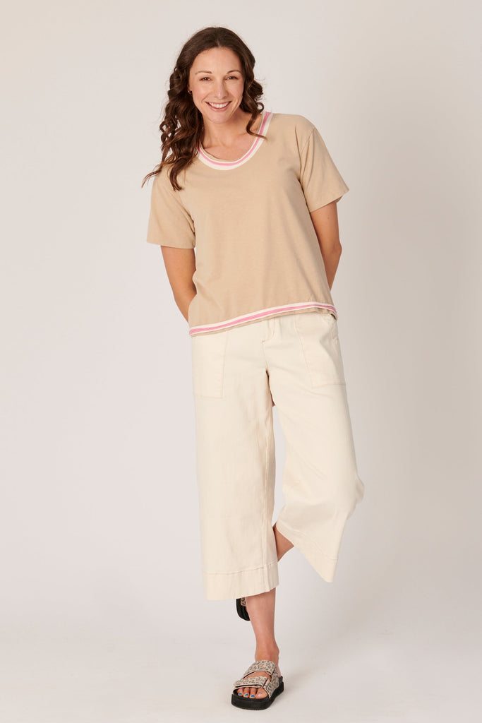 Contrast hem detail tee - taupe-One Ten Willow-*Contrast hem detail *Hi-low hemline *Cotton, Polyester, Elastane-Pash + Evolve