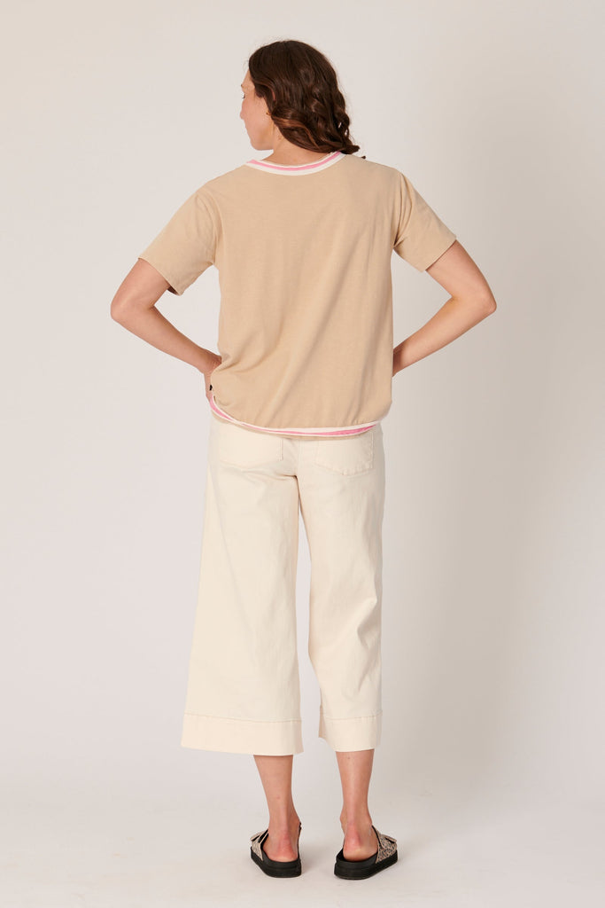 Contrast hem detail tee - taupe-One Ten Willow-*Contrast hem detail *Hi-low hemline *Cotton, Polyester, Elastane-Pash + Evolve