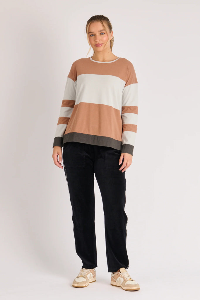 Contrast panel top - blue/tan stripe-One Ten Willow-*Soft, breathable fabric with comfortable stretch*Colour block design*Subtle contrast sleeve detailing*Relaxed fit *Cotton/Elastane/Polyester Blend-Pash + Evolve
