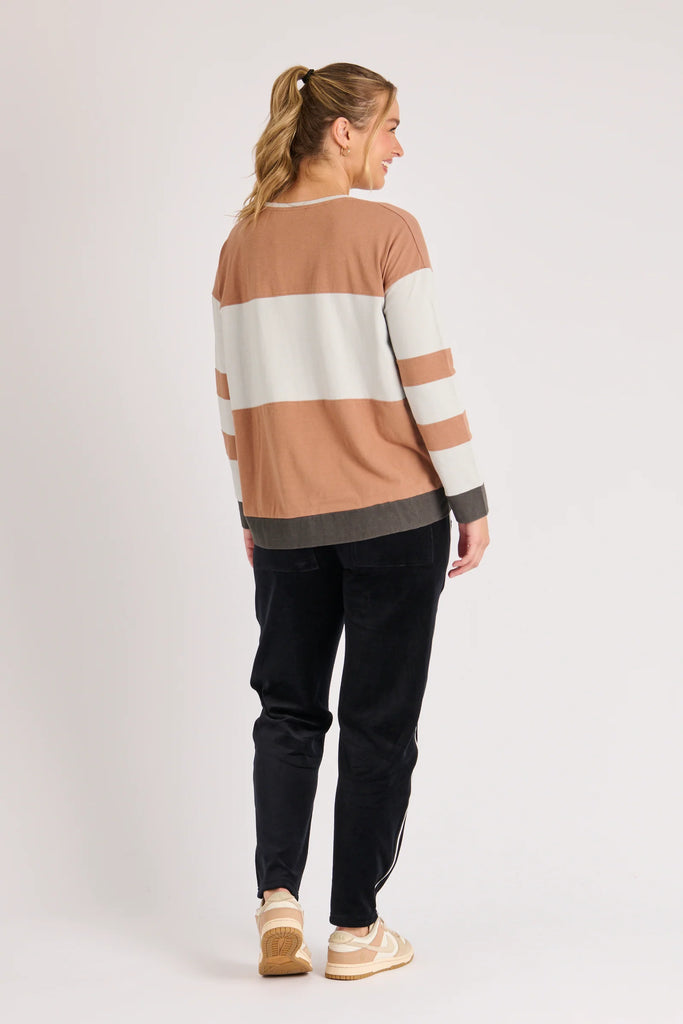 Contrast panel top - blue/tan stripe-One Ten Willow-*Soft, breathable fabric with comfortable stretch*Colour block design*Subtle contrast sleeve detailing*Relaxed fit *Cotton/Elastane/Polyester Blend-Pash + Evolve
