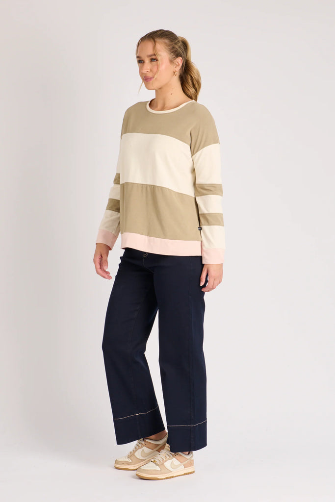 Contrast panel top - sage stripe-One Ten Willow-*Soft, breathable fabric with comfortable stretch*Colour block design*Subtle contrast sleeve detailing*Relaxed fit *Cotton/Elastane/Polyester Blend-Pash + Evolve