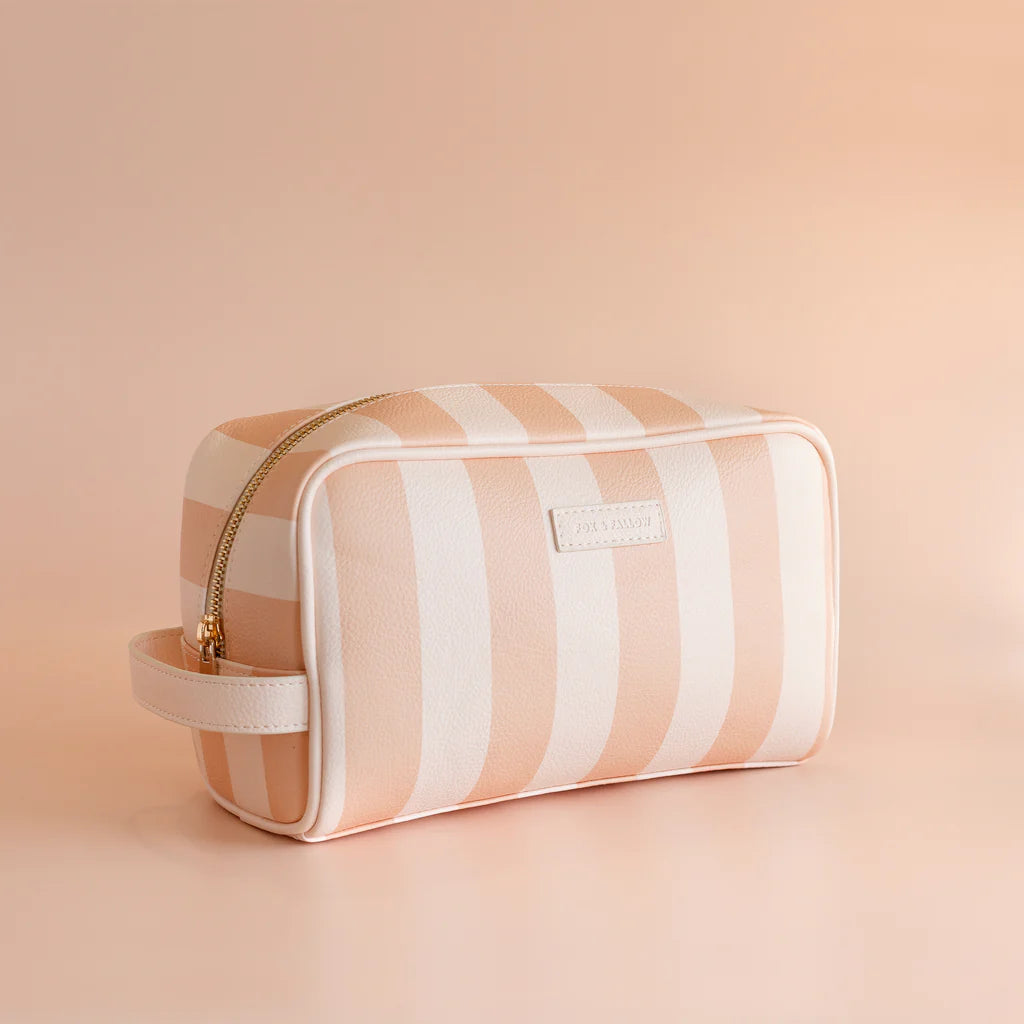 Corsica Wash Bag-Fox & Fallow-The bag of your dreams is here! Make your next trip extra special with our range of stylish and super functional wash bags that have so many bonus features, you'll be wondering where they've been all your life. Perfect as an everyday make up bag or for all your bathroom essentials for the next work trip or vacay. Crafted from super soft, yet durable luxury pebble vegan leather it's easy to keep clean - simply wipe down with a damp cloth. The monogrammed tan lining is designed t
