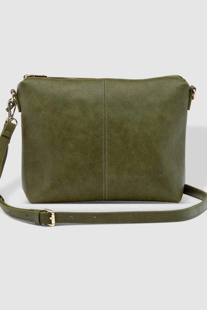 Daisy Crossbody Bag With Tyler Strap - Khaki-Louenhide-The Louenhide Daisy Khaki Crossbody Bag with Tyler Strap is a gorgeously soft and slouchy bag, styled with a trending camouflage print guitar strap! Secure your essentials in the two slip pockets, one zip pocket, and a backside zip pocket. Complete with a tassel and two adjustable and detachable straps, the Daisy Khaki is a relaxed and understated large crossbody bag style that is perfect for everyday use. If the Daisy Khaki Crossbody Bag is too big for