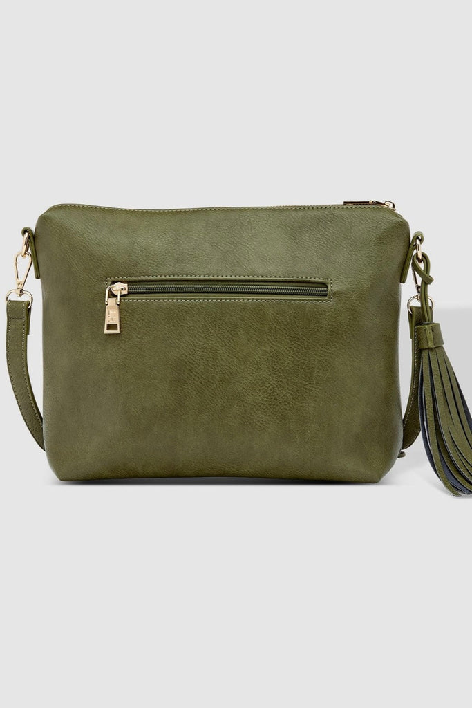 Daisy Crossbody Bag With Tyler Strap - Khaki-Louenhide-The Louenhide Daisy Khaki Crossbody Bag with Tyler Strap is a gorgeously soft and slouchy bag, styled with a trending camouflage print guitar strap! Secure your essentials in the two slip pockets, one zip pocket, and a backside zip pocket. Complete with a tassel and two adjustable and detachable straps, the Daisy Khaki is a relaxed and understated large crossbody bag style that is perfect for everyday use. If the Daisy Khaki Crossbody Bag is too big for