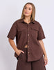 Daisy Short Sleeve Shirt - Chocolate-Foxwood-Your favourite denim shirt just got cooler with short sleeves. Featuring a button-through placket, front chest pockets, and a relaxed fit, the Daisy SS Shirt is perfect for easygoing days with laid-back style. Button through placket Front chest pockets Relaxed fit Model is wearing a size 10-Pash + Evolve