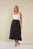 Dalton Denim Skirt - Slate-HAVEN-Meet your new go-to denim piece, the Dalton Denim Skirt, crafted from stretchy cotton. This midi skirt, flaunting an A-line silhouette, seamlessly incorporates features from your favourite denim jeans. An ideal alternative to traditional jeans, it's the perfect companion for casual occasions and weekend activities. A-Line Mid-rise Half elastic waist Button and zip closure Belt loops Front and back pockets Wide vents Midi-length 98% Cotton, 2% Spandex-Pash + Evolve
