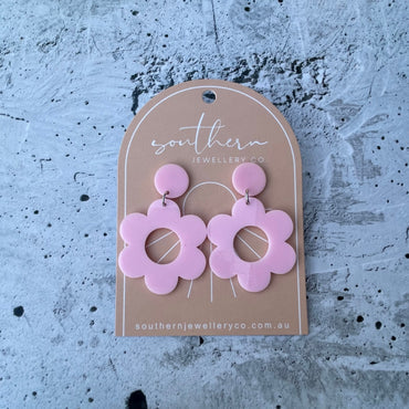 Dangle earrings - pink flower-Pash + Evolve-These cute flower dangles are made from acrylic-Pash + Evolve