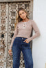 Darcy rib top - mocha-Pash + Evolve-*Round neck *Long sleeve *Ribbed *Bow tie up front *90% Acrylic,10% Wool-Pash + Evolve